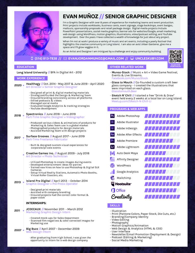 Evan Munoz Graphic Design Resume - 2020 - Long Island, New York